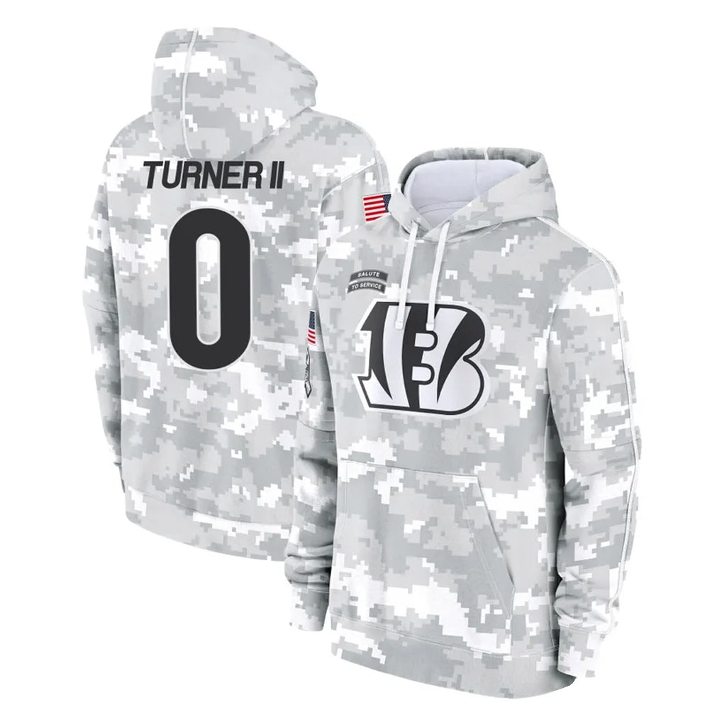 Johmsee C.Bengals #0 DJ Turner II Player Arctic Camo Salute to Service Pullover Hoodie Limited Stitched Jerseys