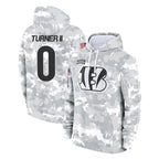 Johmsee C.Bengals #0 DJ Turner II Player Arctic Camo Salute to Service Pullover Hoodie Limited Stitched Jerseys
