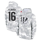 Johmsee C.Bengals #16 Joe Flacco Player Arctic Camo Salute to Service Pullover Hoodie Limited Stitched Jerseys