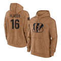 Johmsee C.Bengals #16 Joe Flacco Player Brown Salute to Service Pullover Hoodie Limited Stitched Jerseys