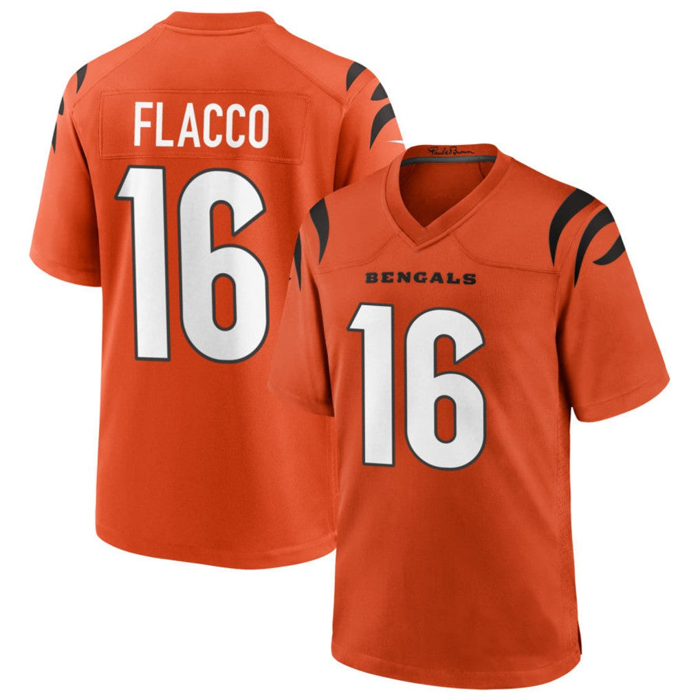 Johmsee C.Bengals #16 Joe Flacco Player Orange Home Game Stitched Jerseys