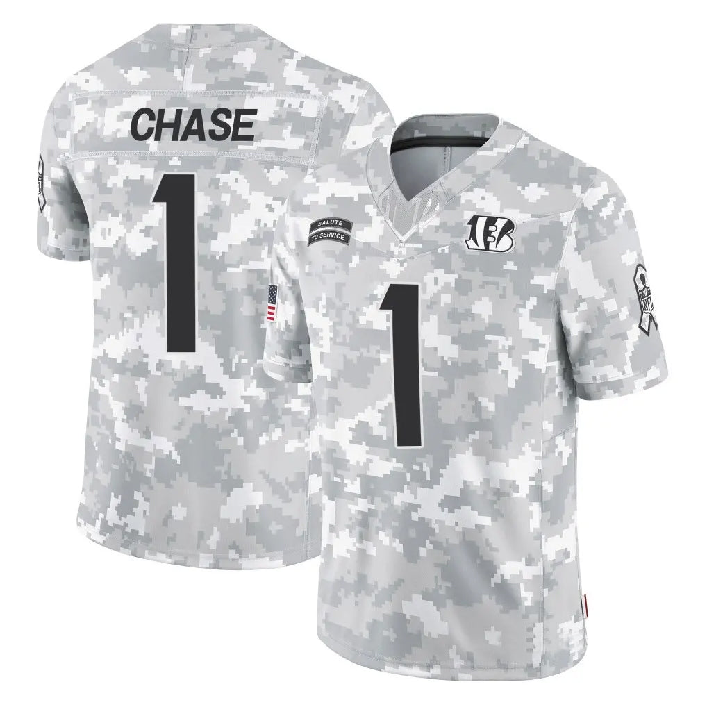 Johmsee C.Bengals #1 Ja'Marr Chase Player Arctic Camo Salute to Service Limited Stitched Jerseys