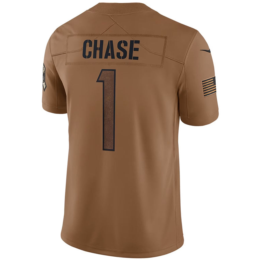 Johmsee C.Bengals #1 Ja'Marr Chase Player BROWN Salute To Service Limited Stitched Jerseys