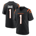 Johmsee C.Bengals #1 Ja'Marr Chase Player Black Home Game Stitched Jerseys
