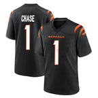 Johmsee C.Bengals #1 Ja'Marr Chase Player Black Home Game Stitched Jerseys