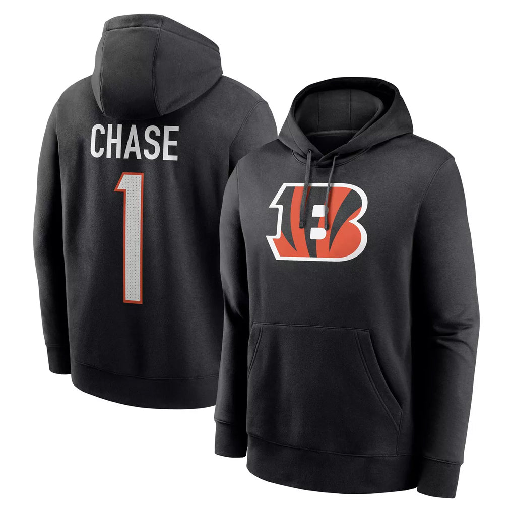 Johmsee C.Bengals #1 Ja'Marr Chase Player Black Salute to Service Pullover Hoodies Game Stitched Jerseys