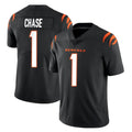 Johmsee C.Bengals #1 Ja'Marr Chase Player Black Vapor Untouchable Limited Home Game Stitched Jerseys