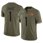 Johmsee C.Bengals #1 Ja'Marr Chase Player Olive Salute to Service Limited Game Stitched Jerseys