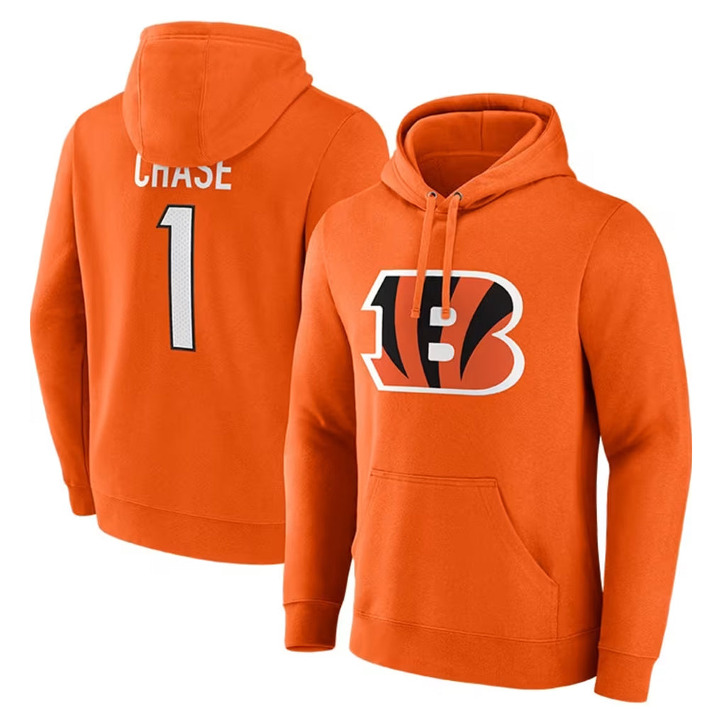 Johmsee C.Bengals #1 Ja'Marr Chase Player Orange Salute to Service Pullover Hoodie Limited Stitched Jerseys