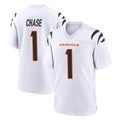 Johmsee C.Bengals #1 Ja'Marr Chase Player White Home Game Stitched Jerseys