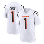 Johmsee C.Bengals #1 Ja'Marr Chase Player White Home Game Stitched Jerseys