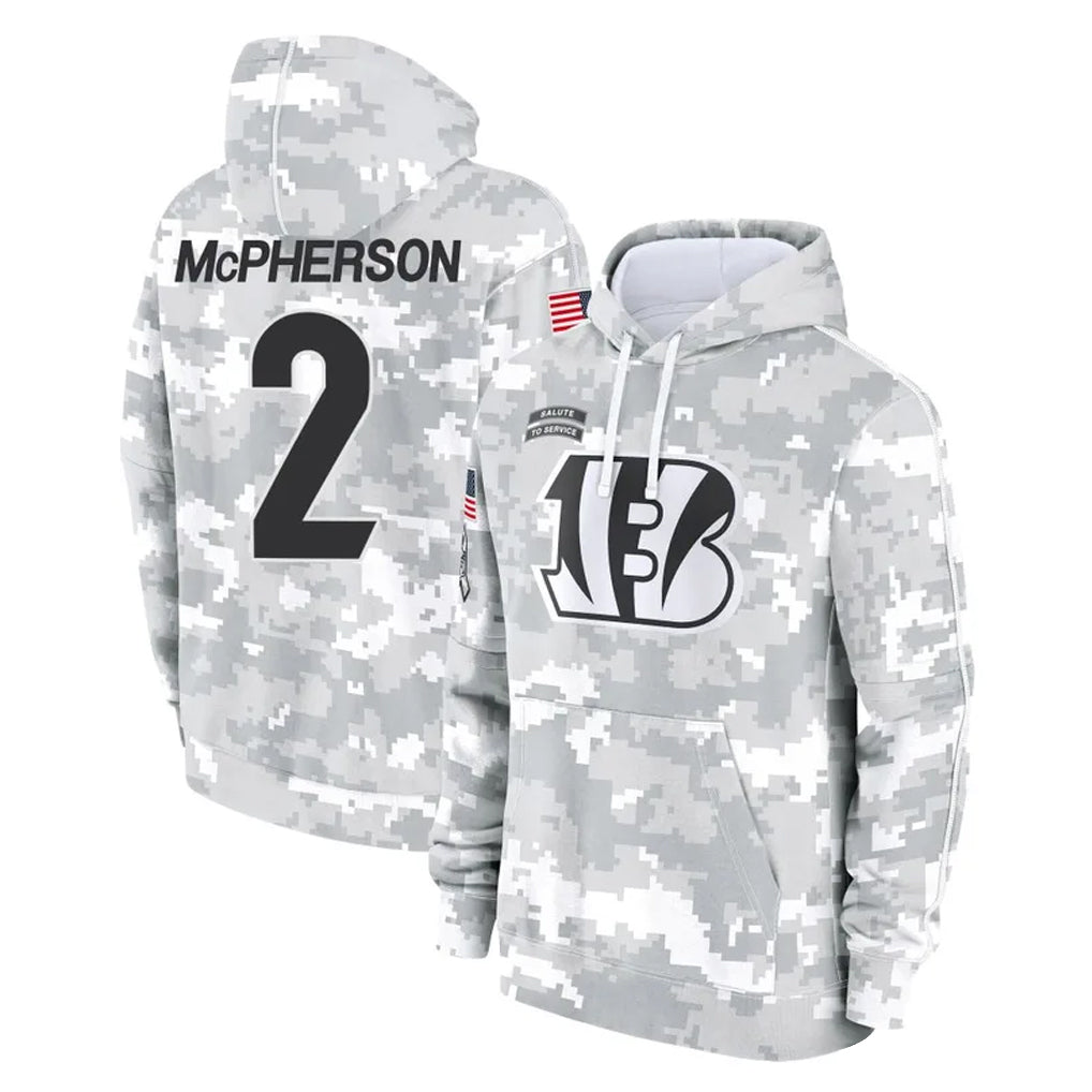 Johmsee C.Bengals #2 Evan McPherson Player Arctic Camo Salute to Service Pullover Hoodie Limited Stitched Jerseys
