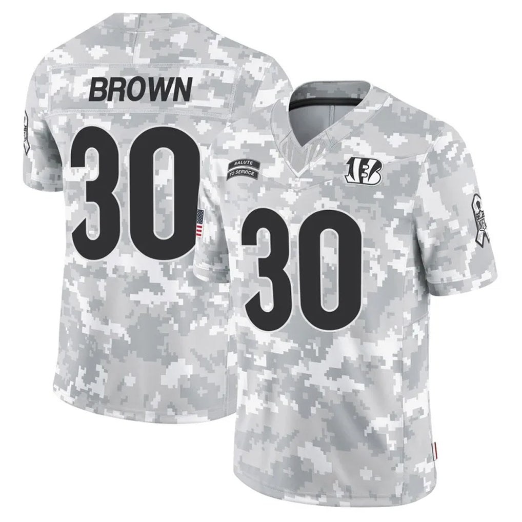 Johmsee C.Bengals #30 Chase Brown Player Arctic Camo Salute to Service Limited Stitched Jerseys
