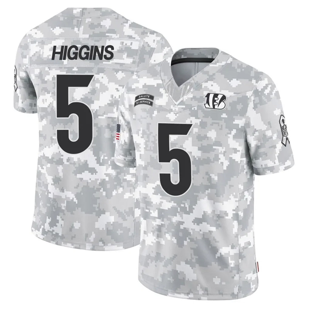 Johmsee C.Bengals #5 Tee Higgins Player Arctic Camo Salute to Service Limited Stitched Jerseys