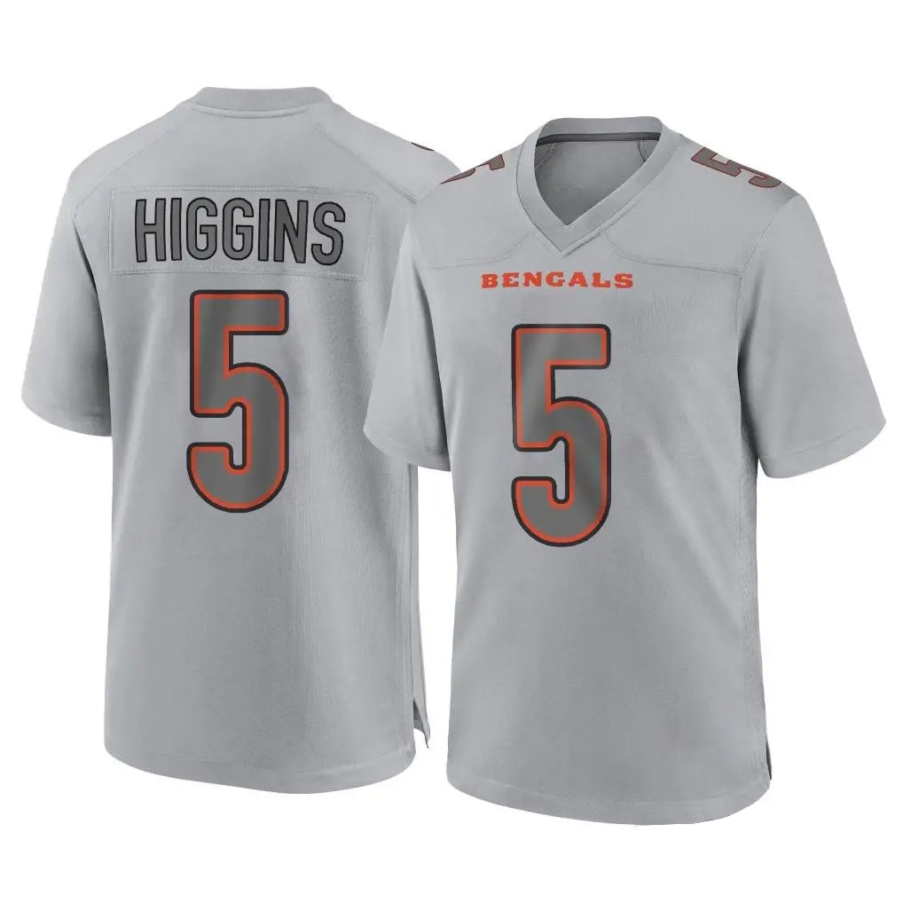 Johmsee C.Bengals #5 Tee Higgins Player Gray Atmosphere Fashion Game Stitched Jerseys