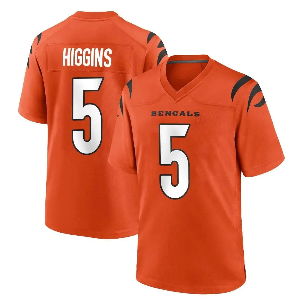 Johmsee C.Bengals #5 Tee Higgins Player Orange Home Game Stitched Jerseys