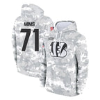 Johmsee C.Bengals #71 Amarius Mims Player Arctic Camo Salute to Service Pullover Hoodie Limited Stitched Jerseys
