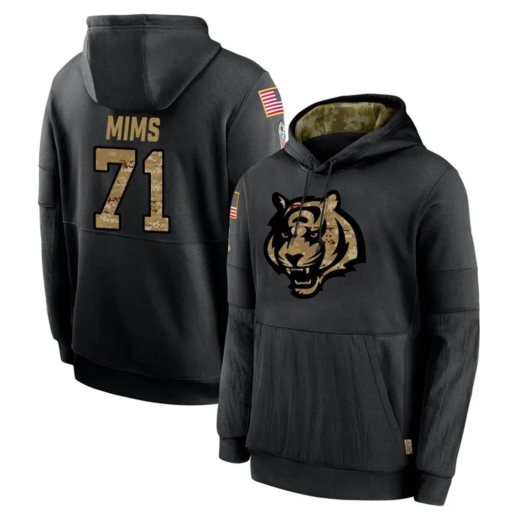 Johmsee C.Bengals #71 Amarius Mims Player Black Salute to Service Pullover Hoodies Limited Stitched Jerseys
