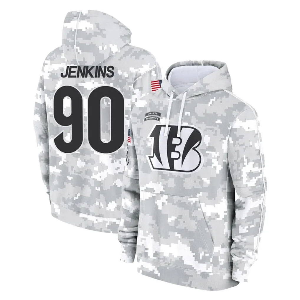 Johmsee C.Bengals #90 Kris Jenkins Jr Player Arctic Camo Salute to Service Pullover Hoodie Limited Stitched Jerseys