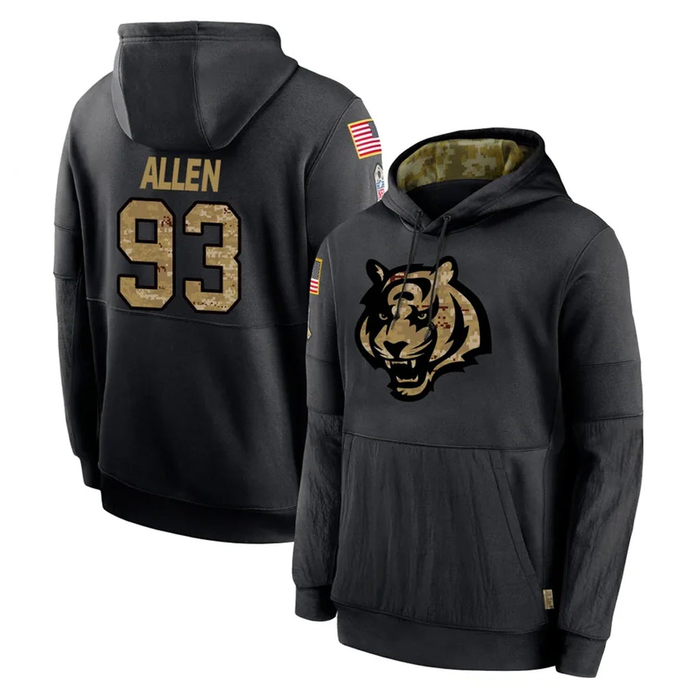 Johmsee C.Bengals #93 Jonathan Allen Player Black Salute to Service Pullover Hoodies Limited Stitched Jerseys