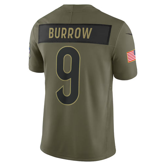 C.Bengals #9 Joe Burrow Olive 2025 Salute to Service Limited American Football Jerseys