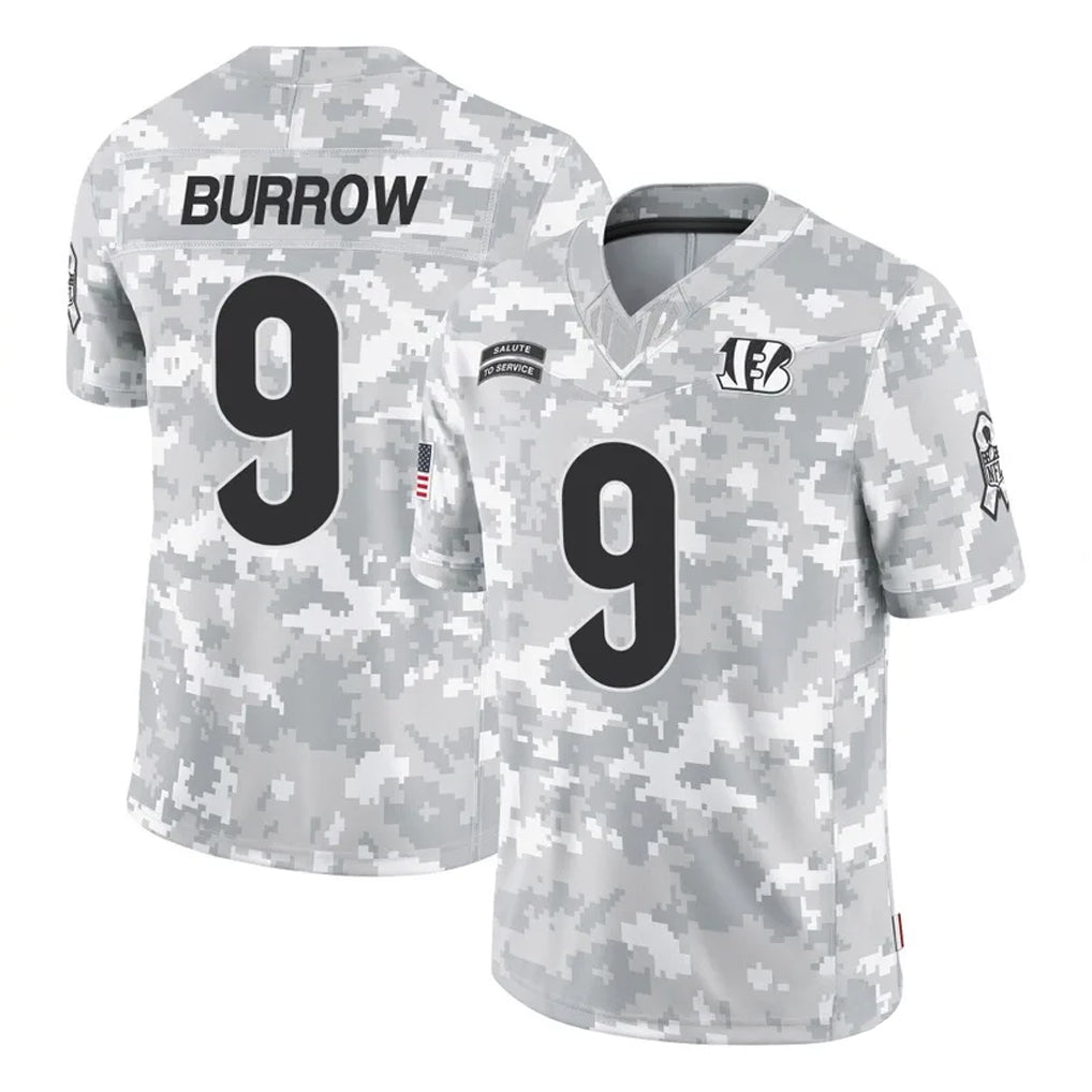 Johmsee C.Bengals #9 Joe Burrow Player Arctic Camo Salute to Service Limited Stitched Jerseys