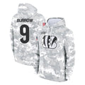 Johmsee C.Bengals #9 Joe Burrow Player Arctic Camo Salute to Service Pullover Hoodie Limited Stitched Jerseys