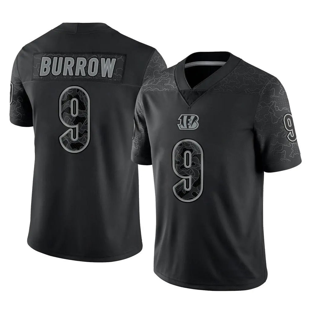 Johmsee C.Bengals #9 Joe Burrow Player Black Reflective Limited Game Stitched Jerseys