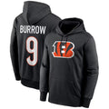 Johmsee C.Bengals #9 Joe Burrow Player Black Salute to Service Pullover Hoodies Game Stitched Jerseys