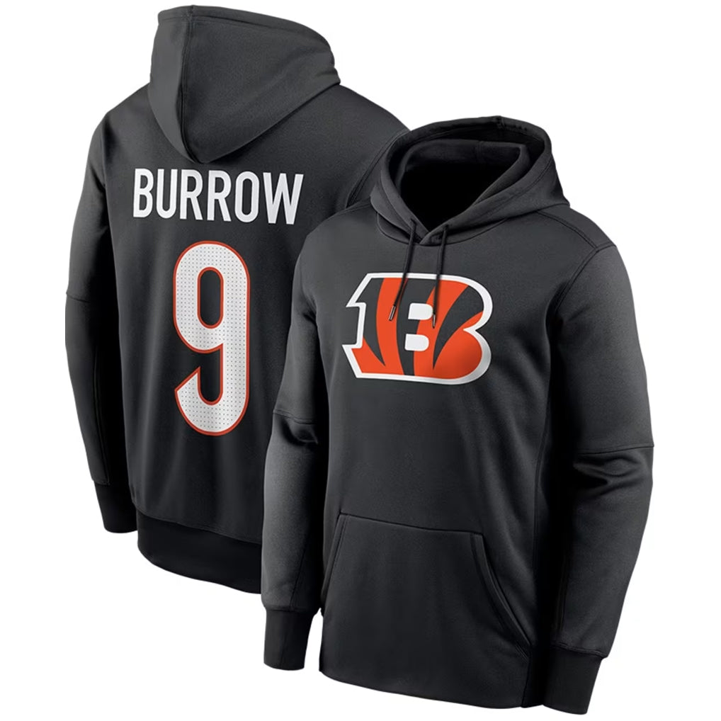 Johmsee C.Bengals #9 Joe Burrow Player Black Salute to Service Pullover Hoodies Game Stitched Jerseys