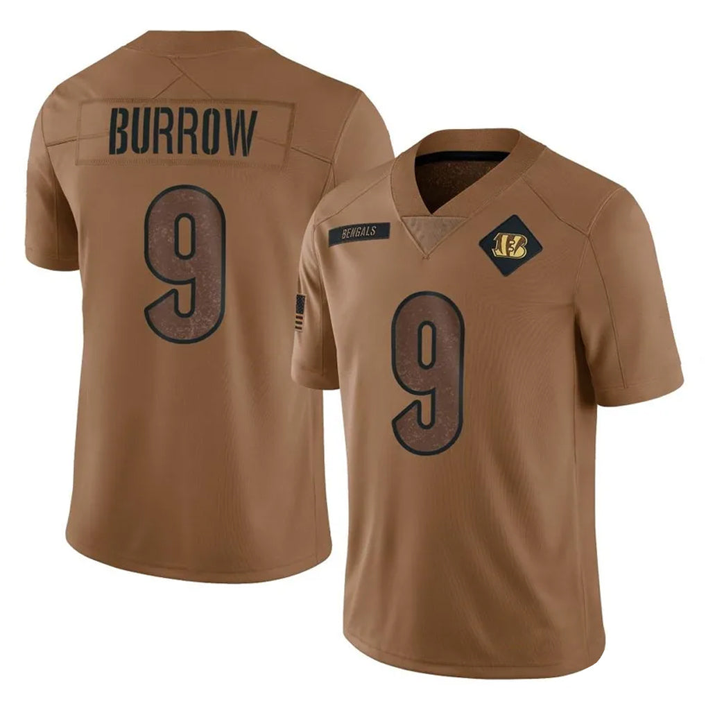 Johmsee C.Bengals #9 Joe Burrow Player Brown Salute to Service Limited Stitched Jerseys