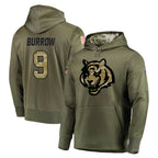 Johmsee C.Bengals #9 Joe Burrow Player Olive Salute to Service Pullover Hoodies Home Game Stitched Jerseys