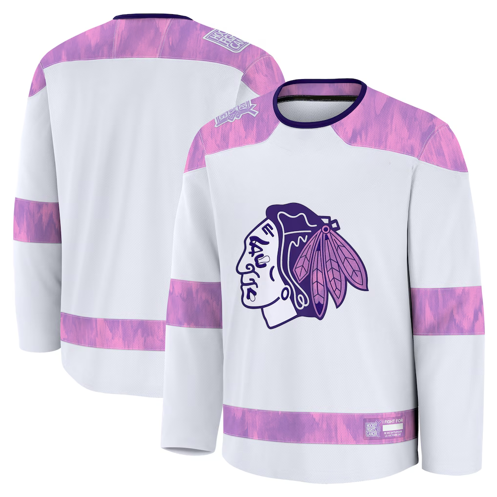 Johmsee C.Blackhawks White 2024 Hockey Fights Cancer Practice Jerseys