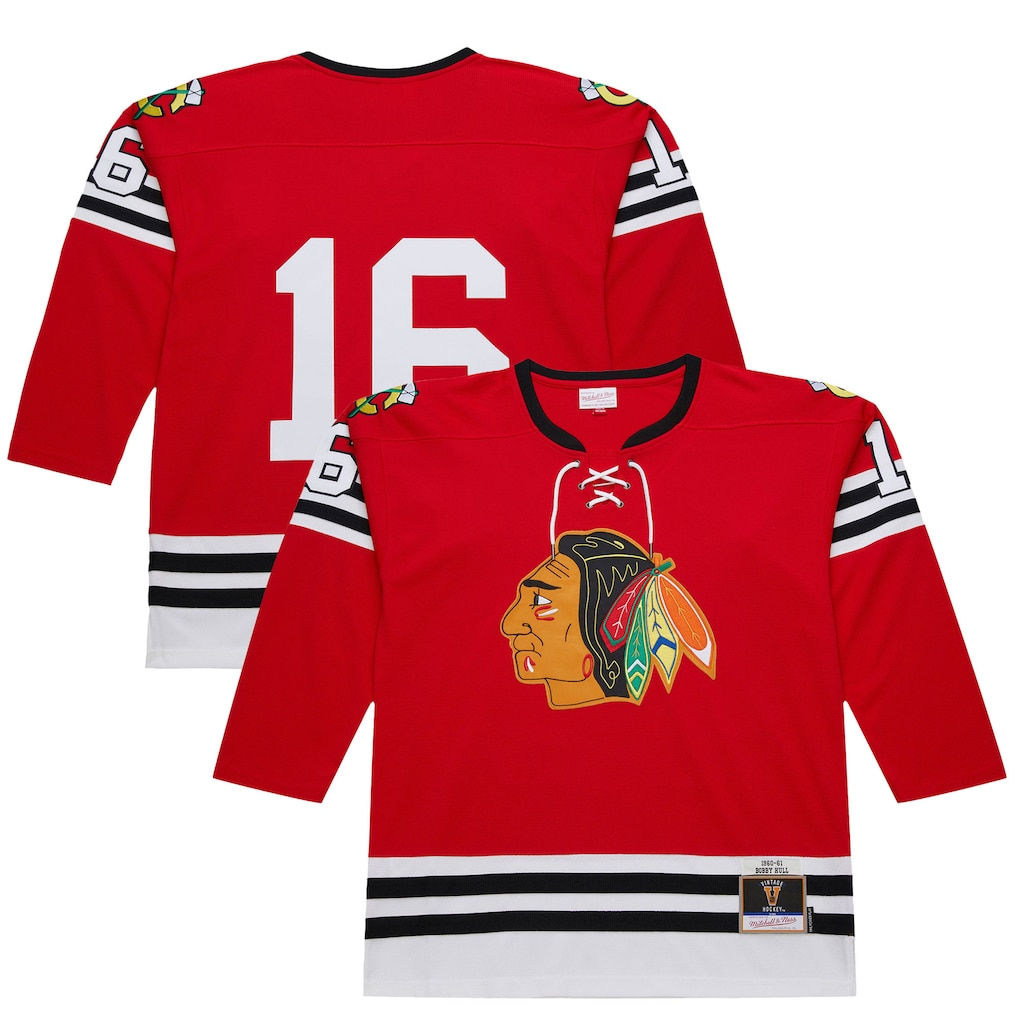 Johmsee C.Blackhawks #16 Bobby Hull Scarlet 1960-61 Power Play Jerseys