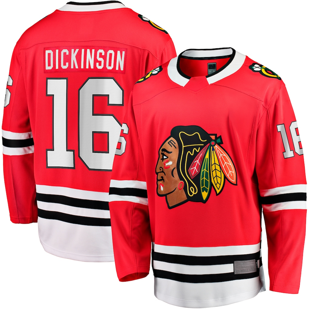 Johmsee C.Blackhawks #16 Jason Dickinson Red Home Breakaway Jerseys