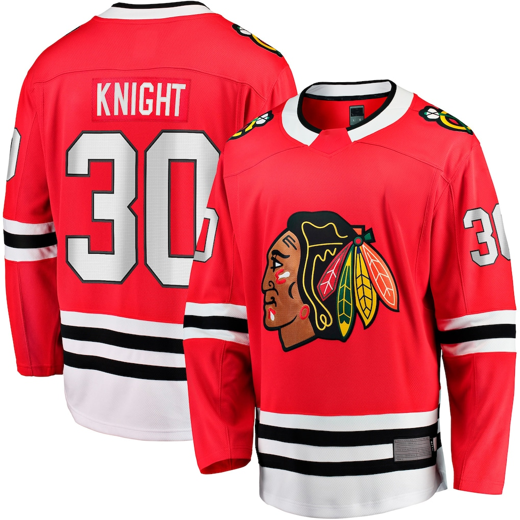 Johmsee C.Blackhawks #30 Spencer Knight Red Home Breakaway Jerseys