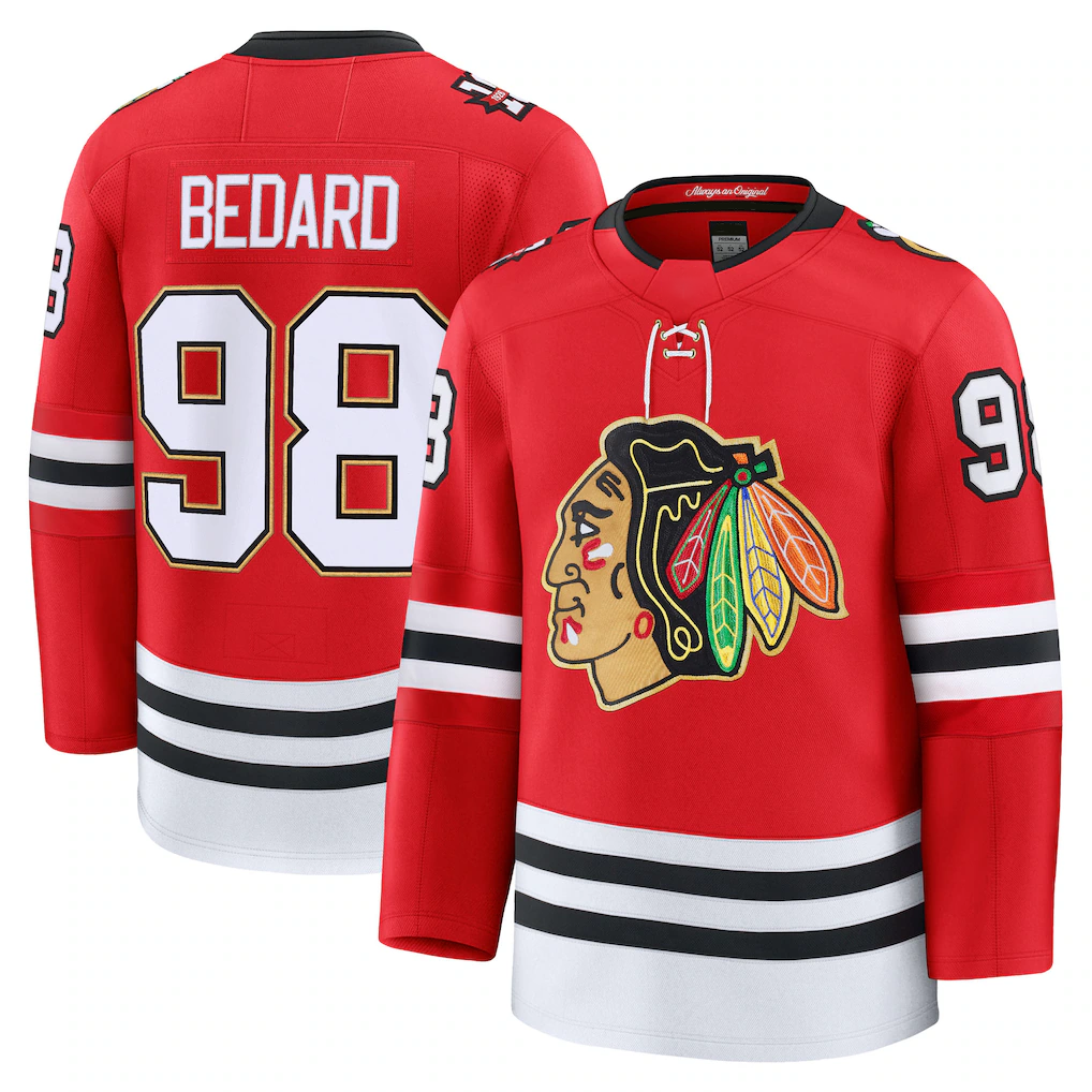 Johmsee C.Blackhawks #98 Connor Bedard Red Centennial Premium Player Jerseys