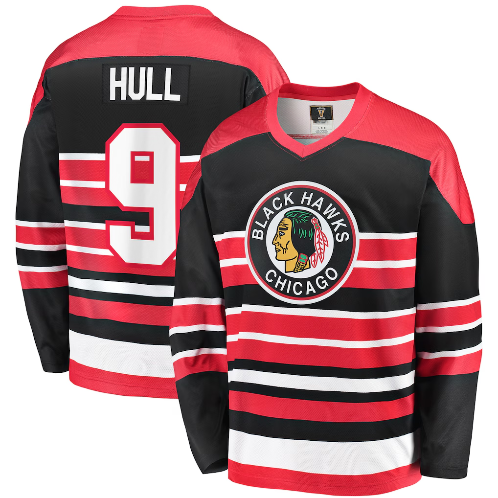 Johmsee C.Blackhawks #9 Bobby Hull Red Premier Breakaway Retired Player Jerseys
