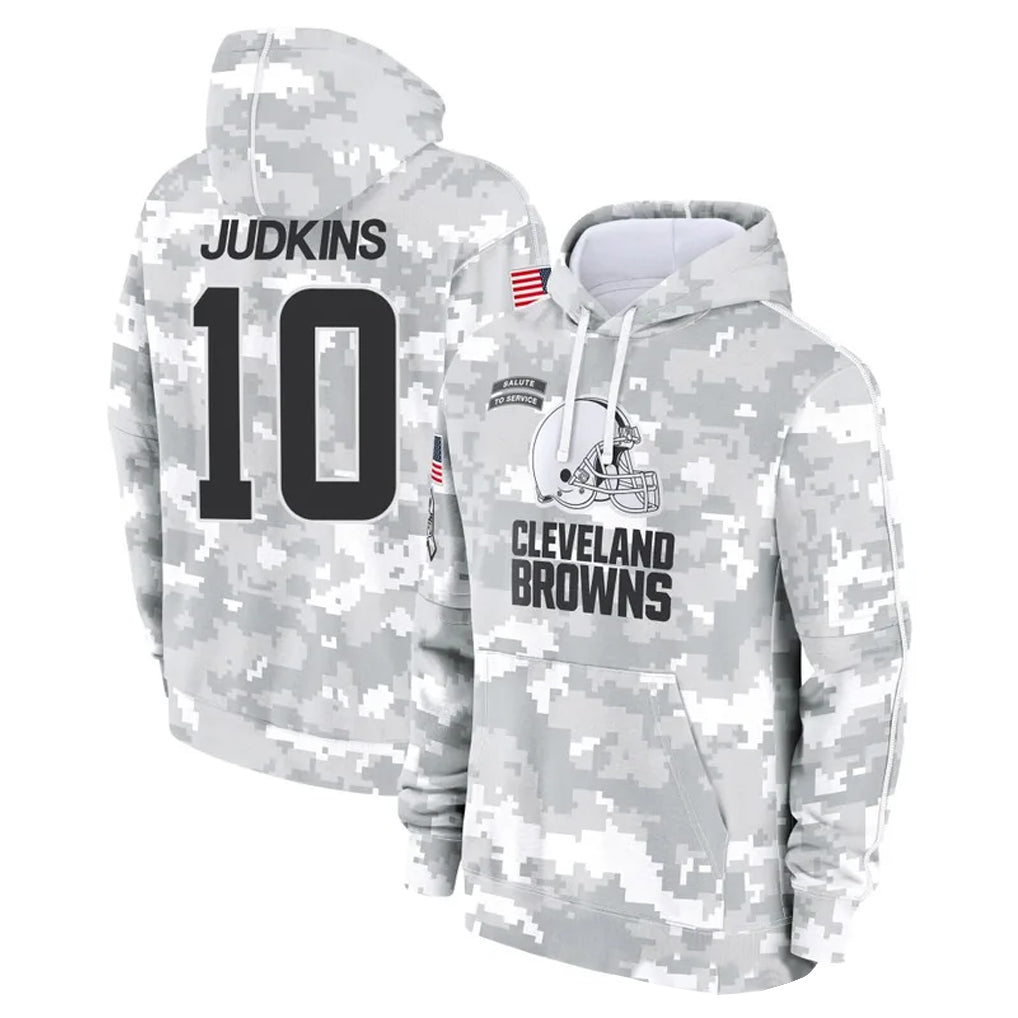 Johmsee C.Browns #10 Quinshon Judkins Player Arctic Camo Salute to Service Hoodies Limited Game Stitched Jerseys