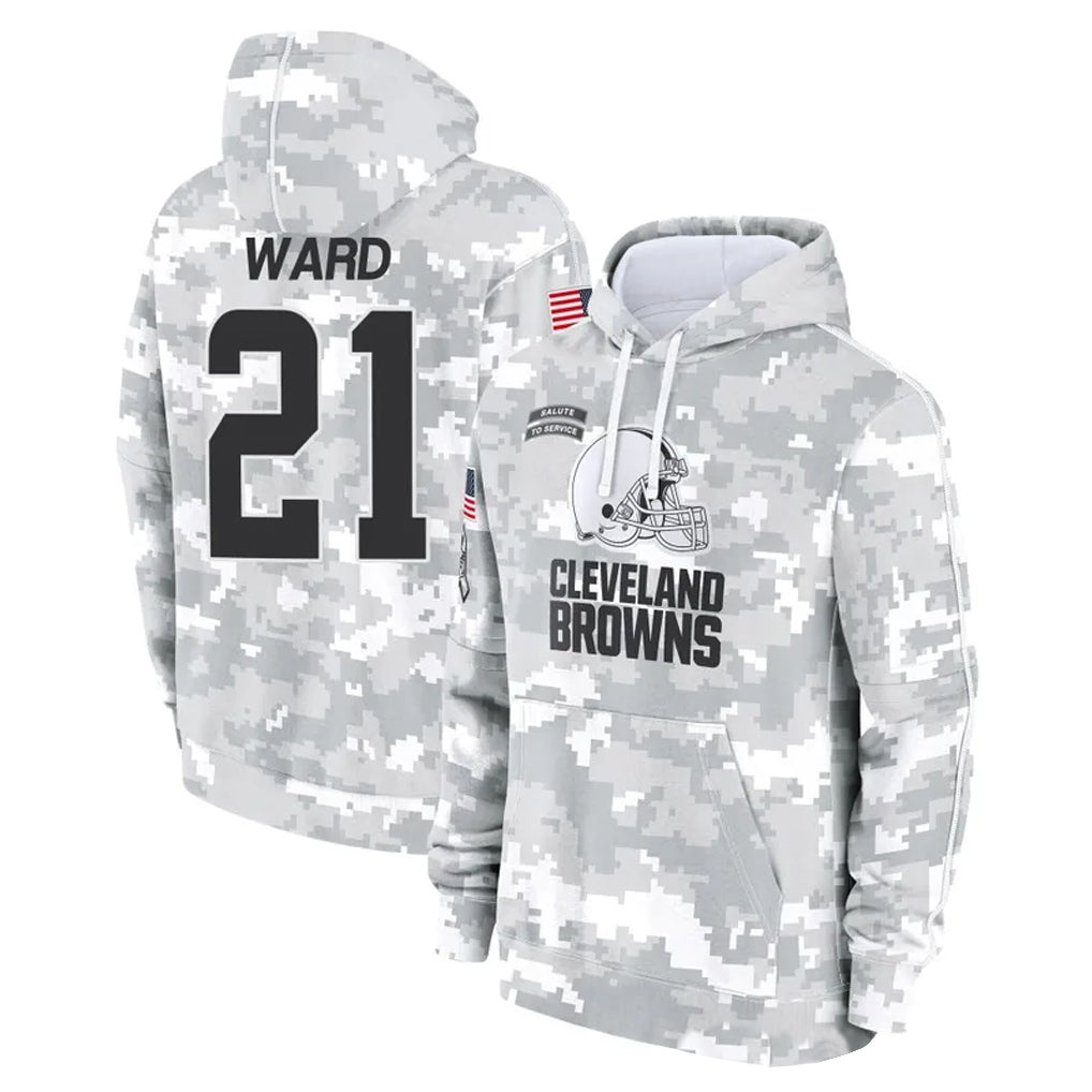 Johmsee C.Browns #21 Denzel Ward Player Arctic Camo Salute to Service Hoodies Limited Game Stitched Jerseys