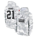 Johmsee C.Browns #21 Denzel Ward Player Arctic Camo Salute to Service Hoodies Limited Game Stitched Jerseys