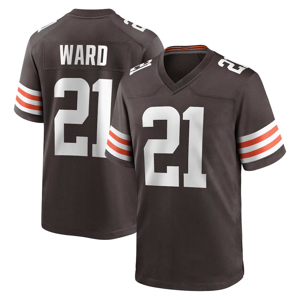 Johmsee C.Browns #21 Denzel Ward Player Brown Home Game Football Jerseys