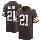Johmsee C.Browns #21 Denzel Ward Player Brown Home Game Football Jerseys