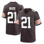 Johmsee C.Browns #21 Denzel Ward Player Brown Home Game Stitched Jerseys