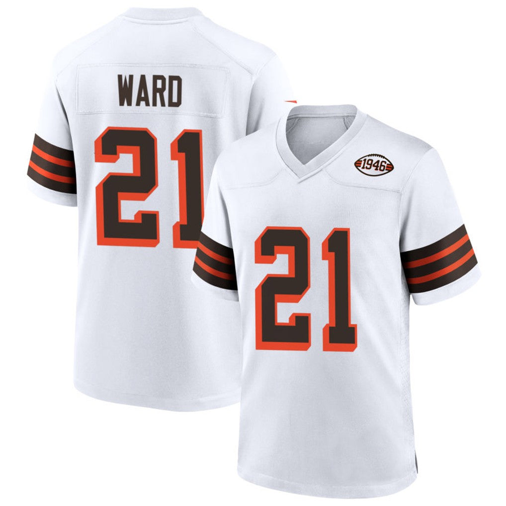 Johmsee C.Browns #21 Denzel Ward Player White 1946 Collection Alternate Football Jerseys