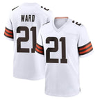 Johmsee C.Browns #21 Denzel Ward Player White Home Game Stitched Jerseys