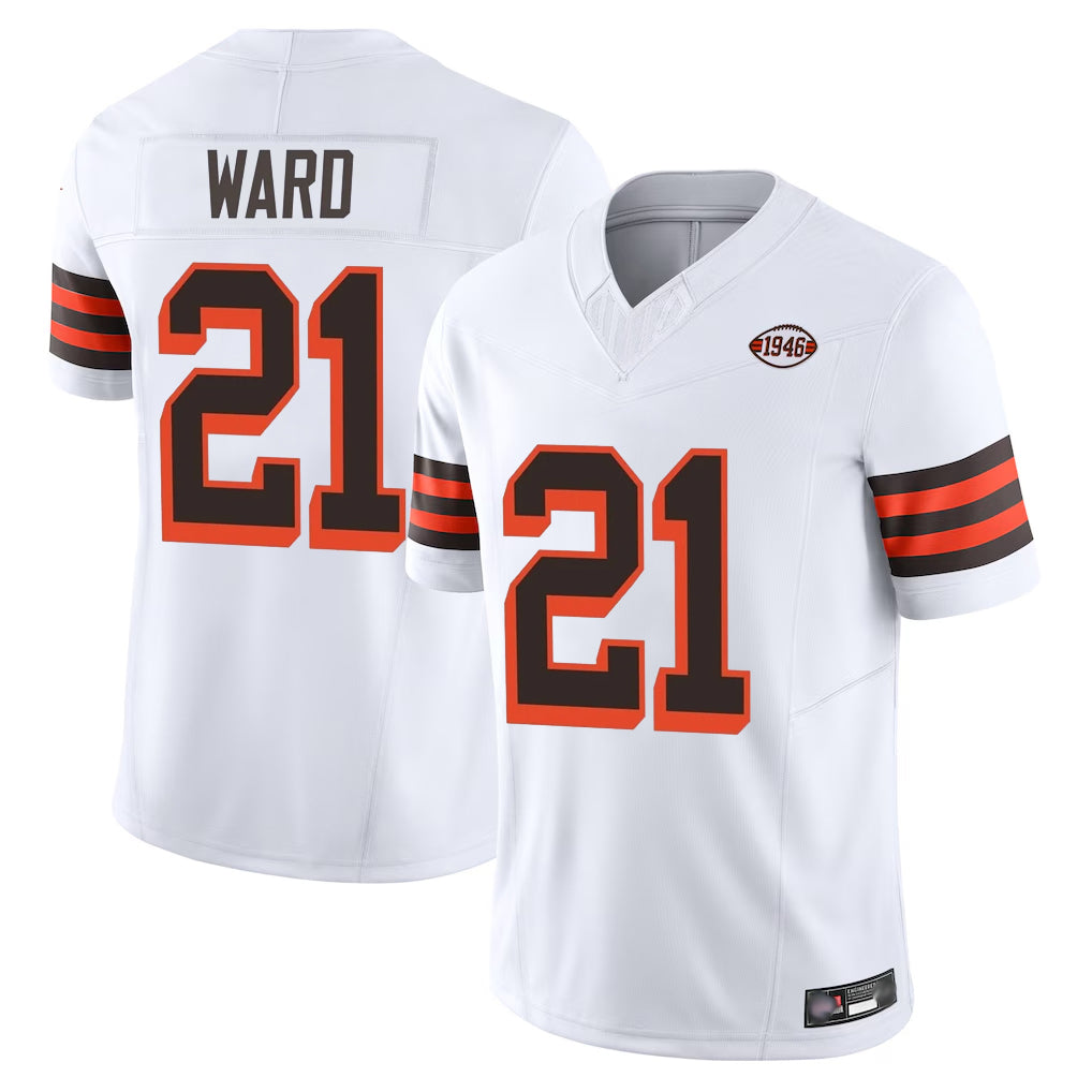 Johmsee C.Browns #21 Denzel Ward Player White Limited Vapor F.U.S.E. Alternate Game Stitched Jerseys