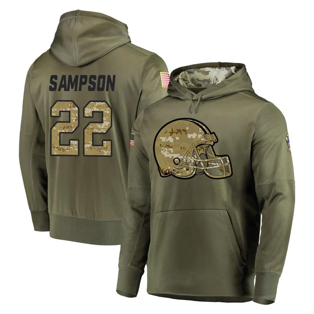 Johmsee C.Browns #22 Dylan Sampson Player Olive Salute to Service Pullover Hoodies Home Game Stitched Jerseys