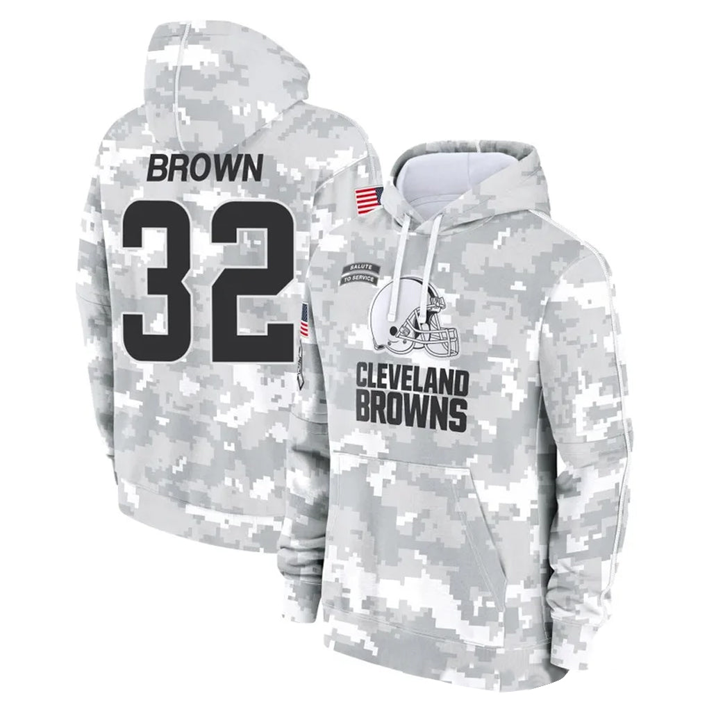 Johmsee C.Browns #32 Jim Brown Player Arctic Camo Salute to Service Hoodies Limited Game Stitched Jerseys