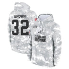 Johmsee C.Browns #32 Jim Brown Player Arctic Camo Salute to Service Hoodies Limited Game Stitched Jerseys